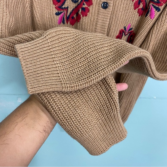 La Double J Knit Cardigan Embroidered Flowers Tan Sz L - Picture 4 of 7